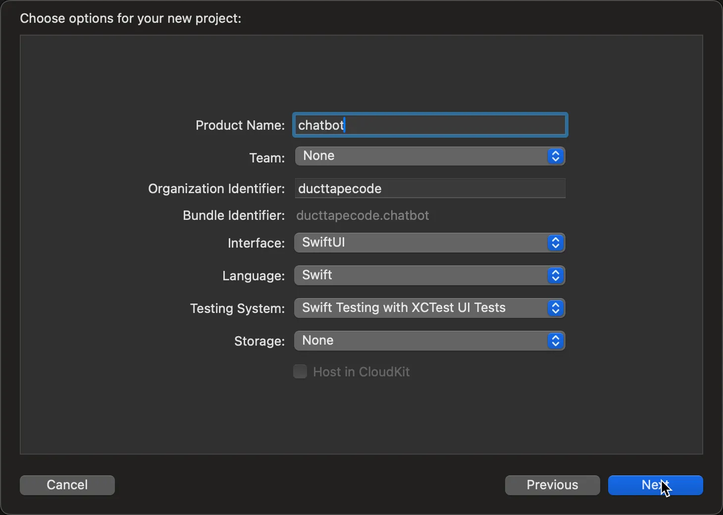 Enter project name