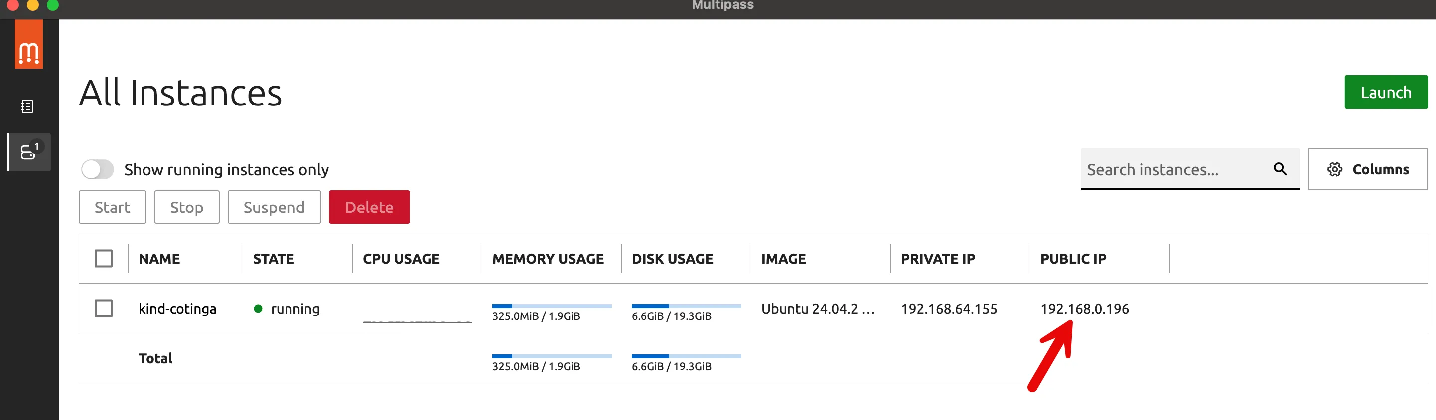 Multipass VM list