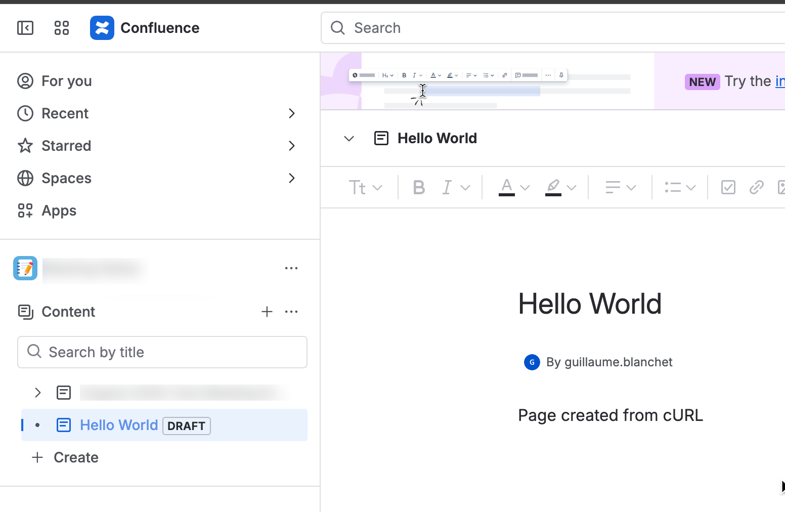 Post a page in Confluence programmatically using cURL