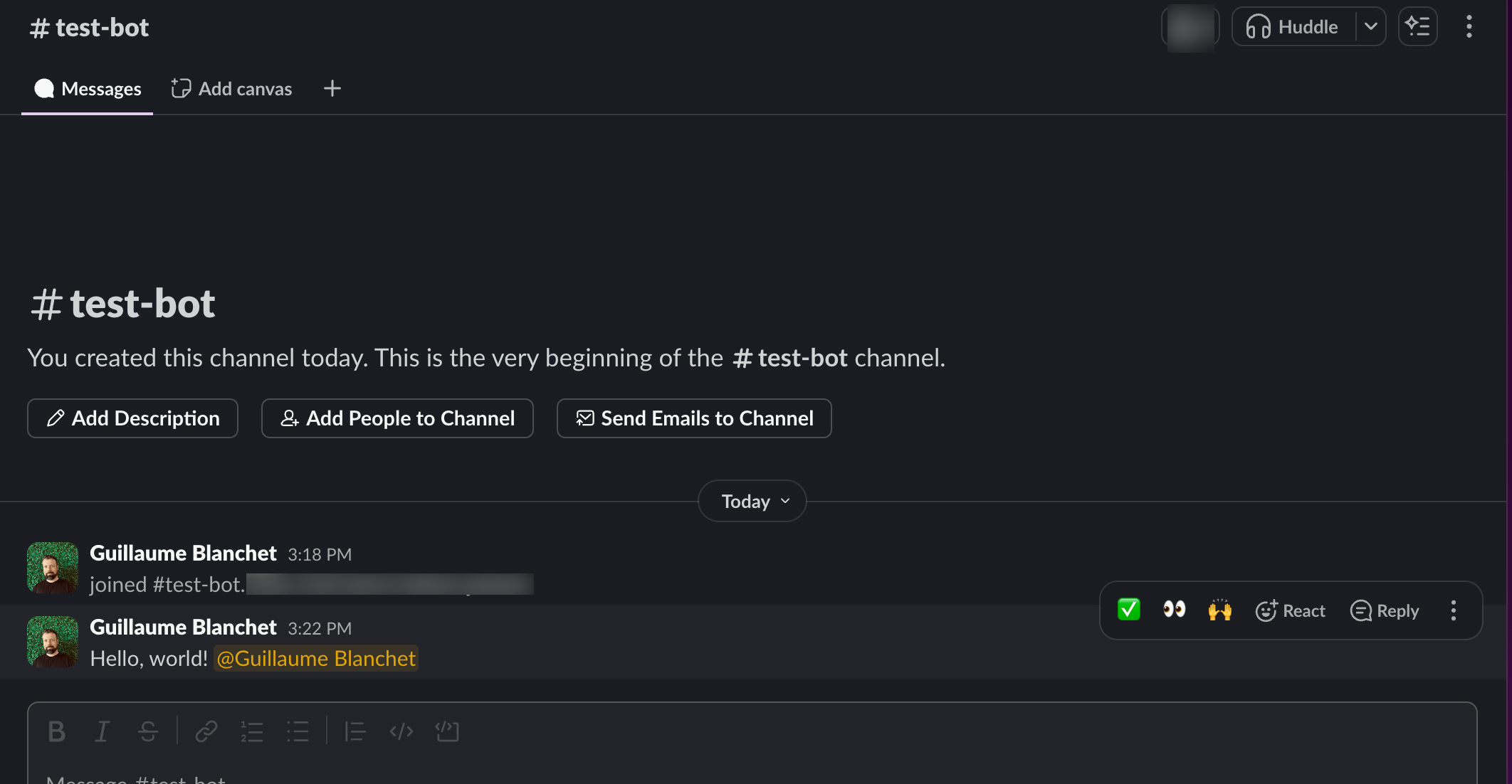 Send a message tagging yourself programmatically in a Slack channel